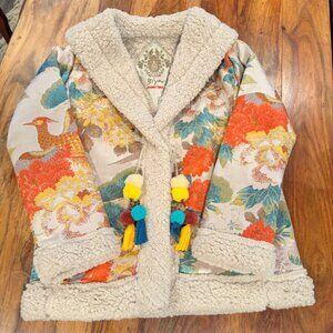 NWT Johnny Was Biya Workshop JWLA Peoney Jacquard Coat Shearling Lined Jacket S